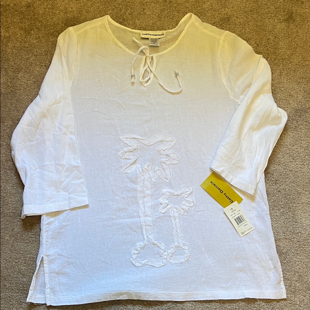 NWT Cathy Daniels Palm Tree Top Tunic Top Retail $42 100% Cotton Size Small